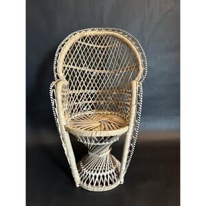 Wicker Peacock Rattan Chair | 15" tall | Plant\Doll Stand | Retro | BOHO | VTG